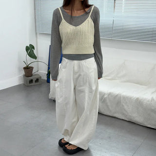 V-Neck Cable Knit Summer Layered Bustier Vest