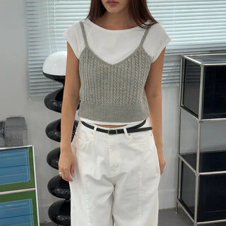 V-Neck Cable Knit Summer Layered Bustier Vest