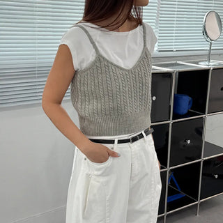 V-Neck Cable Knit Summer Layered Bustier Vest