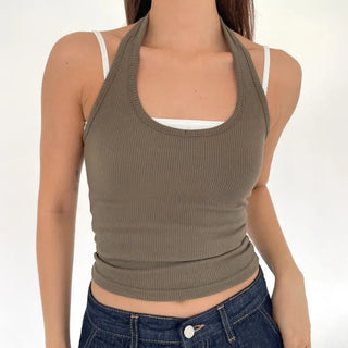 Halterneck ribbed summer sleeveless top