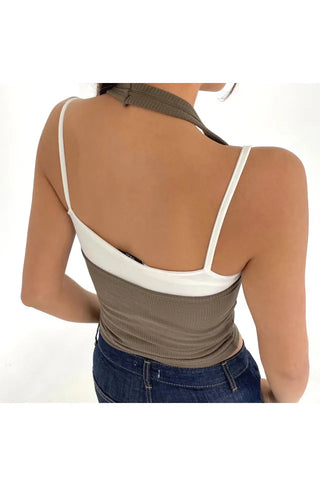 Halterneck ribbed summer sleeveless top