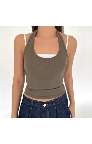 Halterneck ribbed summer sleeveless top