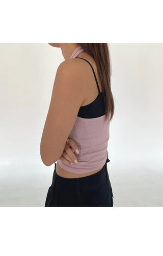 Halterneck ribbed summer sleeveless top