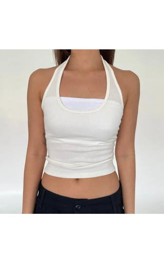 Halterneck ribbed summer sleeveless top