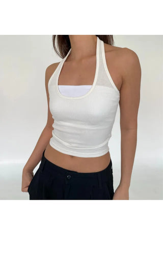 Halterneck ribbed summer sleeveless top