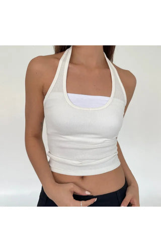 Halterneck ribbed summer sleeveless top