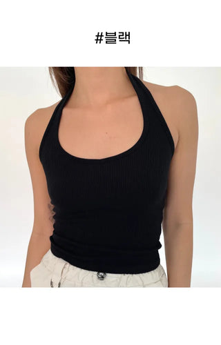 Halterneck ribbed summer sleeveless top