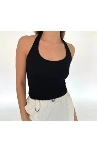 Halterneck ribbed summer sleeveless top