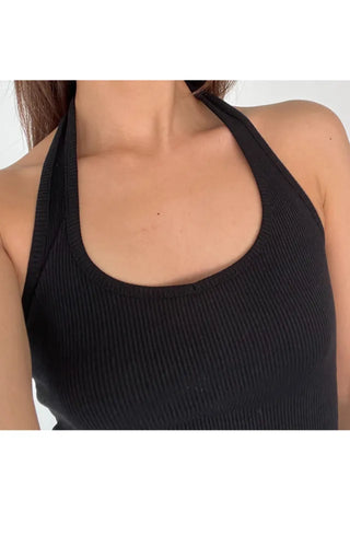 Halterneck ribbed summer sleeveless top
