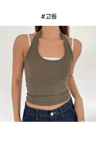 Halterneck ribbed summer sleeveless top