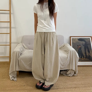 Balloon Pintuck Unisex Wide Jogger Summer Balloon Elastic Pants