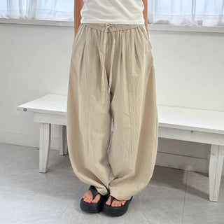 Balloon Pintuck Unisex Wide Jogger Summer Balloon Elastic Pants