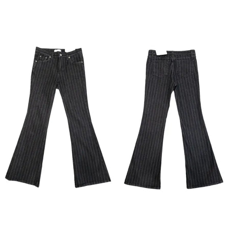 Pinstripe Black Flare Bootcut Summer Korean Transitional Denim