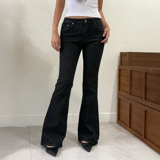 Pinstripe Black Flare Bootcut Summer Korean Transitional Denim