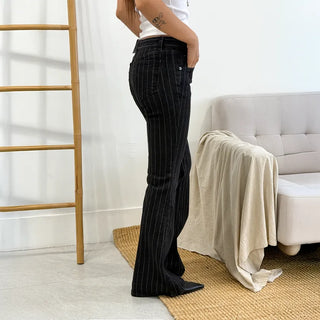 Pinstripe Black Flare Bootcut Summer Korean Transitional Denim