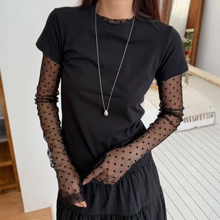 Layered See-through All-Season Dot Domestic Inner Long Sleeve T-shirt