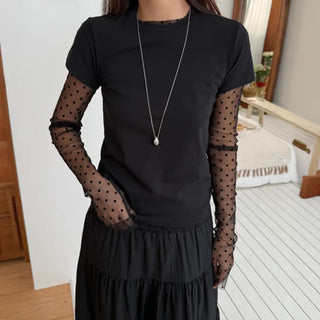 Layered See-through All-Season Dot Domestic Inner Long Sleeve T-shirt