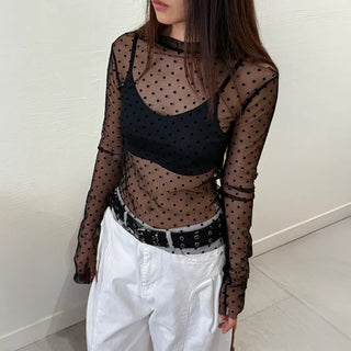 Layered See-through All-Season Dot Domestic Inner Long Sleeve T-shirt