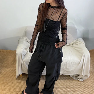 Layered See-through All-Season Dot Domestic Inner Long Sleeve T-shirt
