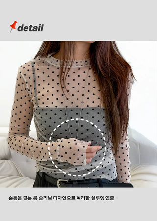 Layered See-through All-Season Dot Domestic Inner Long Sleeve T-shirt