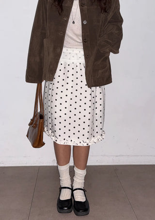 Minute Dot Skirt Frill Midi Polka Dot Spring Chiffon Skirt