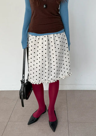 Minute Dot Skirt Frill Midi Polka Dot Spring Chiffon Skirt