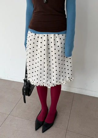 Minute Dot Skirt Frill Midi Polka Dot Spring Chiffon Skirt
