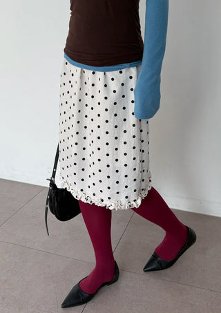 Minute Dot Skirt Frill Midi Polka Dot Spring Chiffon Skirt