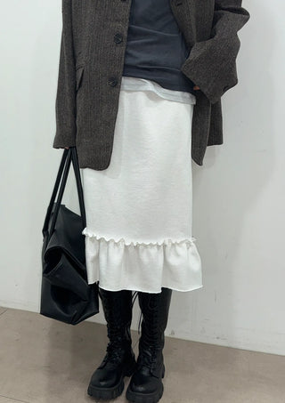 Pudding Frill Midi H-Line Balloon Layered Skirt for Korean Winter & Spring