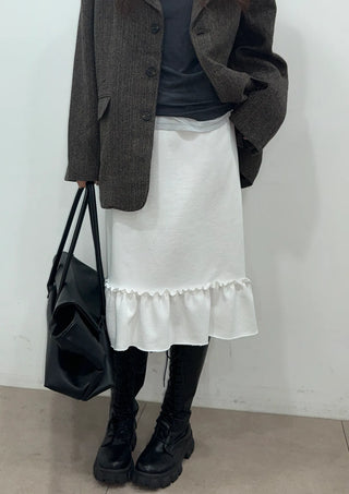 Pudding Frill Midi H-Line Balloon Layered Skirt for Korean Winter & Spring
