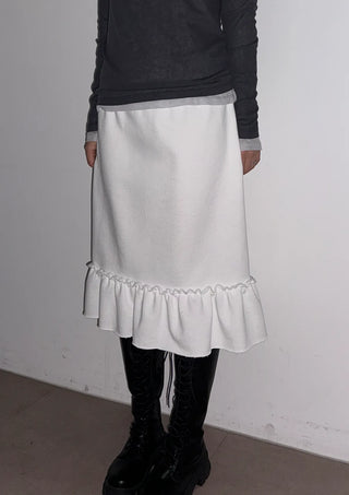 Pudding Frill Midi H-Line Balloon Layered Skirt for Korean Winter & Spring