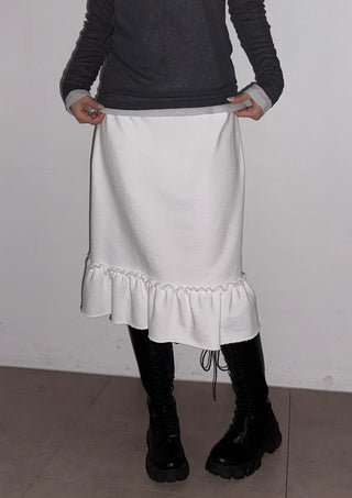Pudding Frill Midi H-Line Balloon Layered Skirt for Korean Winter & Spring