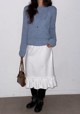 Pudding Frill Midi H-Line Balloon Layered Skirt for Korean Winter & Spring