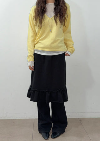 Pudding Frill Midi H-Line Balloon Layered Skirt for Korean Winter & Spring