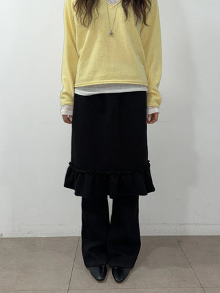 Pudding Frill Midi H-Line Balloon Layered Skirt for Korean Winter & Spring