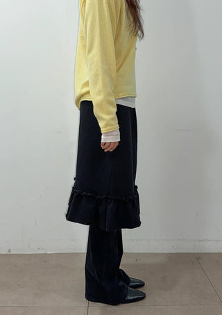 Pudding Frill Midi H-Line Balloon Layered Skirt for Korean Winter & Spring