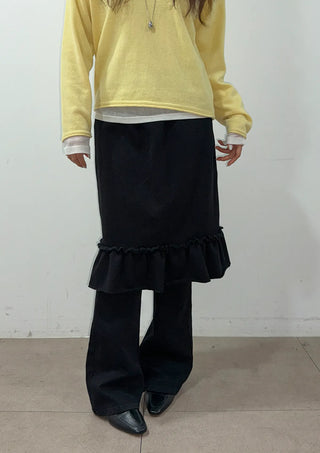Pudding Frill Midi H-Line Balloon Layered Skirt for Korean Winter & Spring