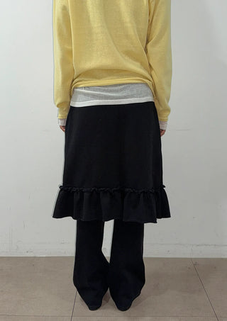Pudding Frill Midi H-Line Balloon Layered Skirt for Korean Winter & Spring