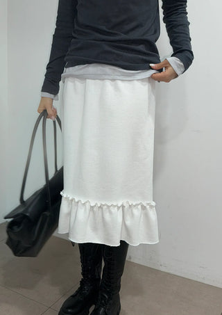 Pudding Frill Midi H-Line Balloon Layered Skirt for Korean Winter & Spring