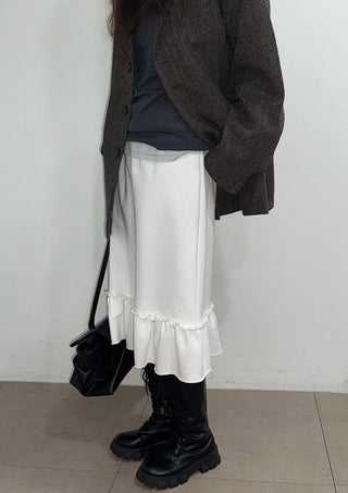 Pudding Frill Midi H-Line Balloon Layered Skirt for Korean Winter & Spring