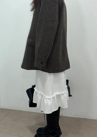 Pudding Frill Midi H-Line Balloon Layered Skirt for Korean Winter & Spring