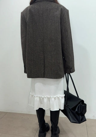 Pudding Frill Midi H-Line Balloon Layered Skirt for Korean Winter & Spring