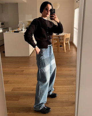 Dart detail balloon denim pants