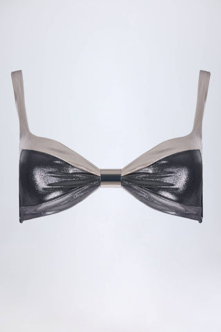 Ruched Bikini Top in Silver Chrome