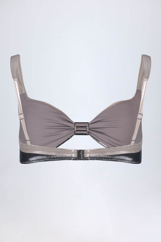 Ruched Bikini Top in Silver Chrome