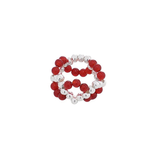 Sterling silver agate beaded pearl ring