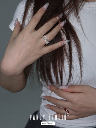 Sterling silver agate beaded pearl ring