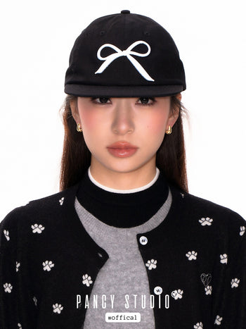 Korean Embroidered bow flat brim cap