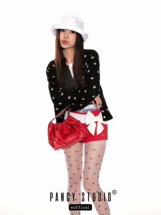 Sweet silver bow embellished shoulder bag