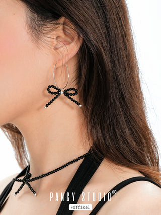 Beaded bow sterling silver earrings